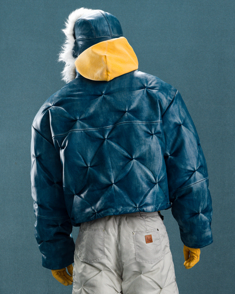 ‘CORE’ PUFFER JACKET IN WEATHERED BLUE LEATHER