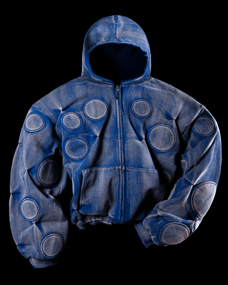 FADED COBALT ‘OXYGEN’ PADDED ZIP-UP HOODIE